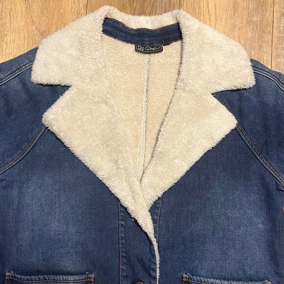 DG2 Diane Gilman Vtg Style Denim Sherpa Coat Size L P Indigo Blue 70s Trucker - Picture 3 of 8